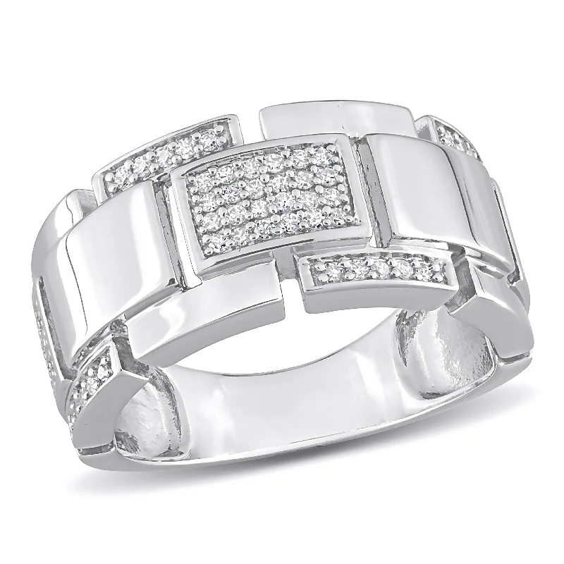 Halo - Style Diamond Rings with Smaller Accent DiamondsMiadora 1/4 CT TW Diamond Mens Ring in Sterling Silver