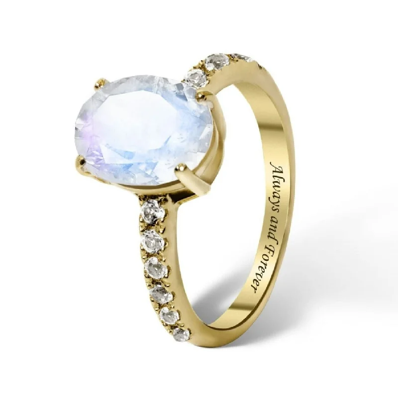 Multi - Gemstone Rings with a Rainbow of ColorsEngravable Luna Moonstone Ring