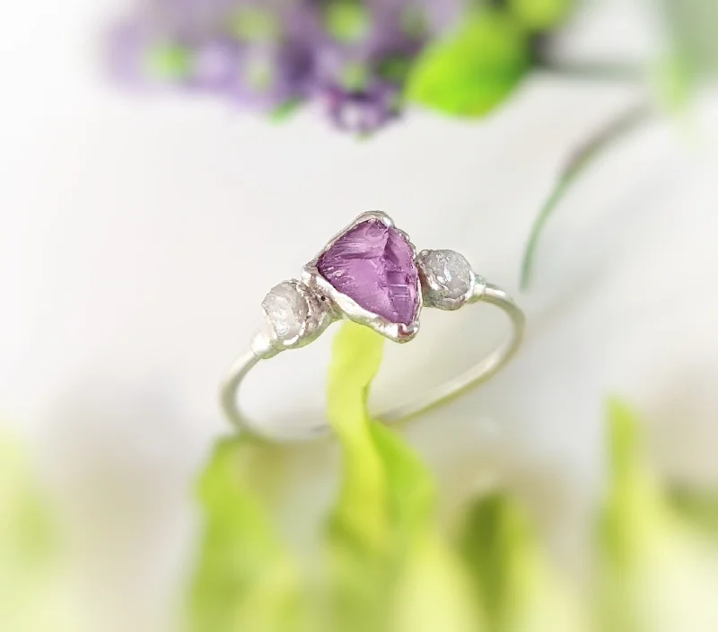 Multi - Gemstone Rings with a Rainbow of ColorsRaw Alexandrite and diamond Silver ring