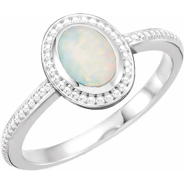 Sapphire Gemstone Rings in a Cathedral Setting14k White Gold Oval Genuine Australian Opal Cabochon Beaded Ring