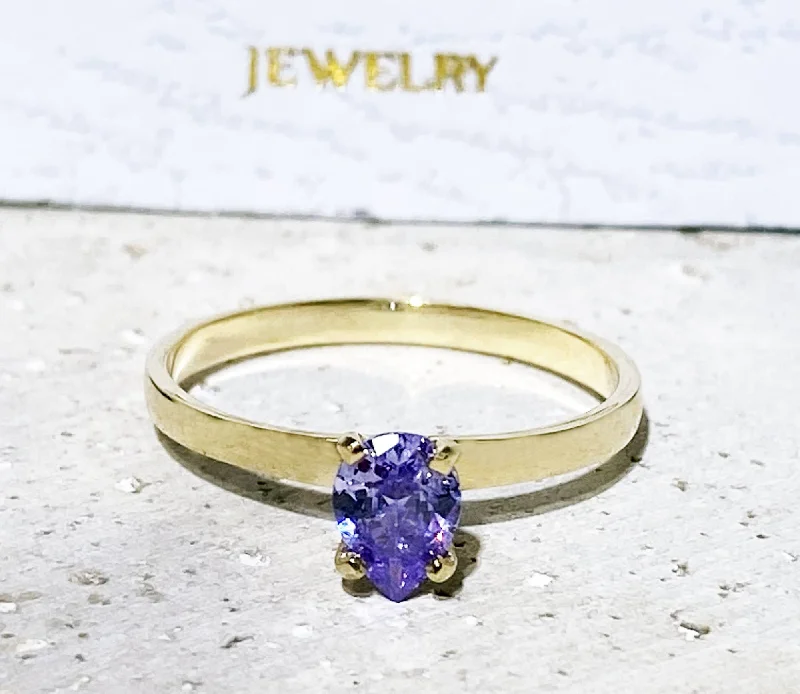 Multi - Gemstone Rings with a Rainbow of ColorsLavender Amethyst Ring - Solitaire Ring with Pear-Shaped Lavender Amethyst Gemstone