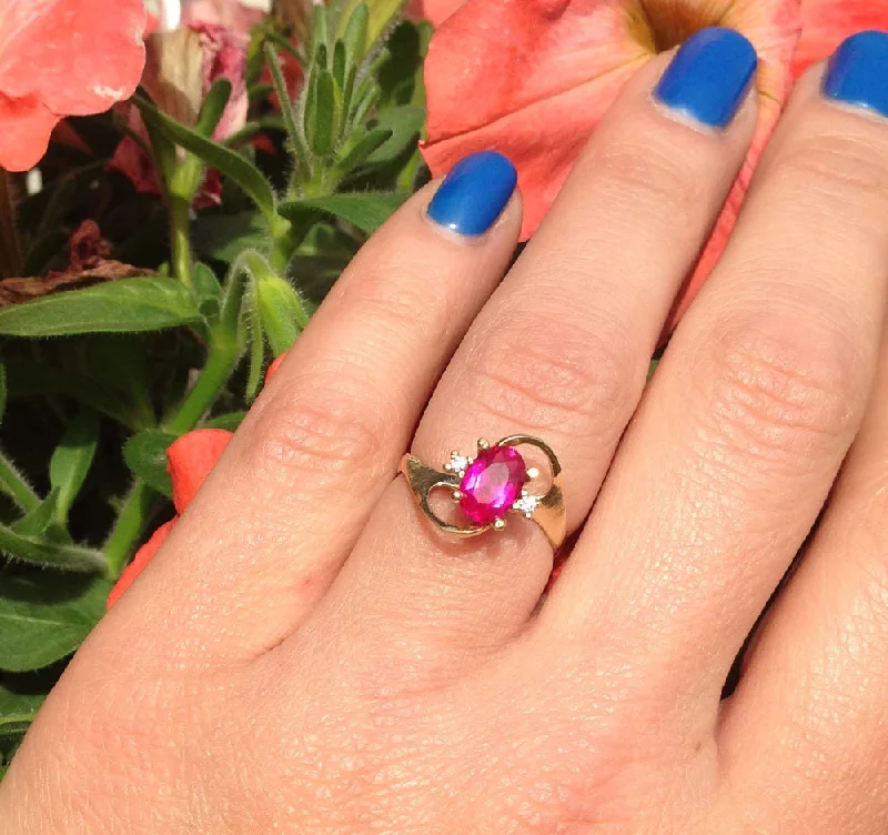 Emerald Gemstone Rings with Filigree - Bordered SettingsRuby Ring - July Birthstone Jewelry - Delicate Ring with Oval Ruby Gemstone and Clear Quartz Accents