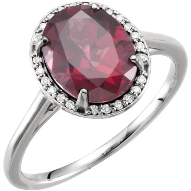 Ruby Gemstone Rings with Diamond Accents14K White Gold Oval Rhodolite Garnet & .06 CTW Diamond Halo Ring