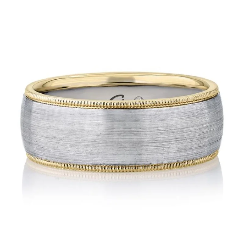 A.Jaffe Wedding Bands Two-Tone Matte Finish Men’s Wedding Band With Gold Milgrain Edges BB0199-8/PL