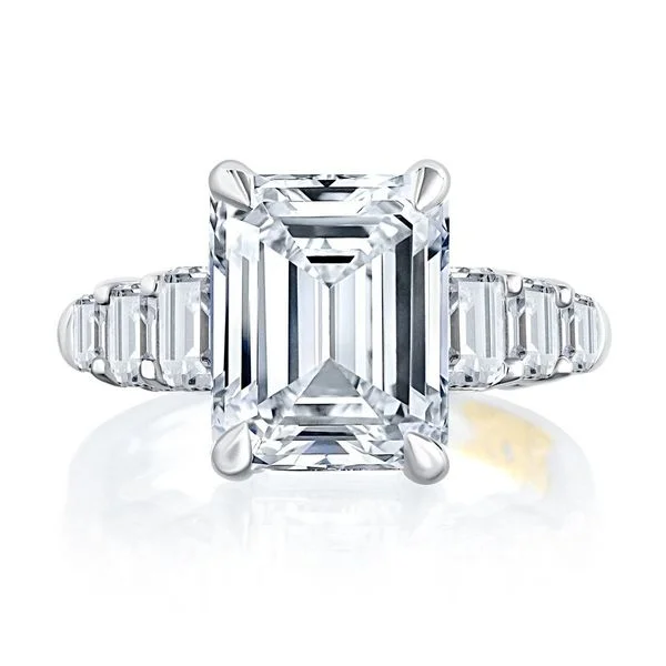 A.Jaffe Engagement Rings Classic Four Prong Emerald Cut Diamond Flanked Engagement Ring MECEC2856/427