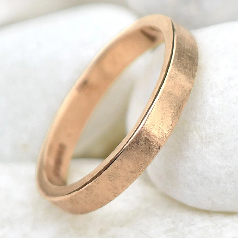 Comfort - Fit Wedding Bands for All - Day Wear18ct Rose Gold 3mm Flat Urban Finish Men's Wedding Ring