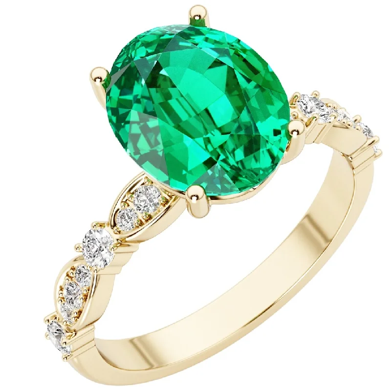 Emerald Gemstone Rings with Filigree - Bordered Settings14k Yellow Gold 2.5 ct Colombian Emerald and Diamond Ring