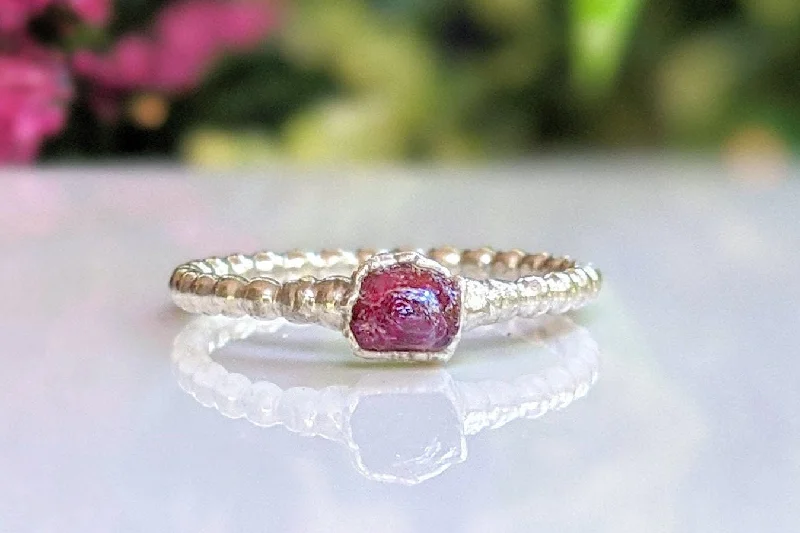 Multi - Gemstone Rings with a Rainbow of ColorsRaw Pink Tourmaline beaded ring