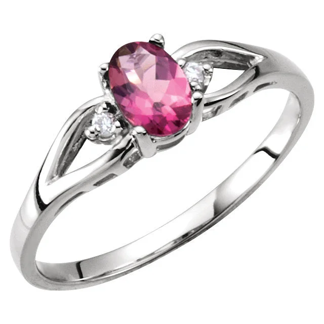 Amethyst Gemstone Rings in a Vintage - Style Setting14k White Gold Pink Tourmaline & Diamond Accented Ring