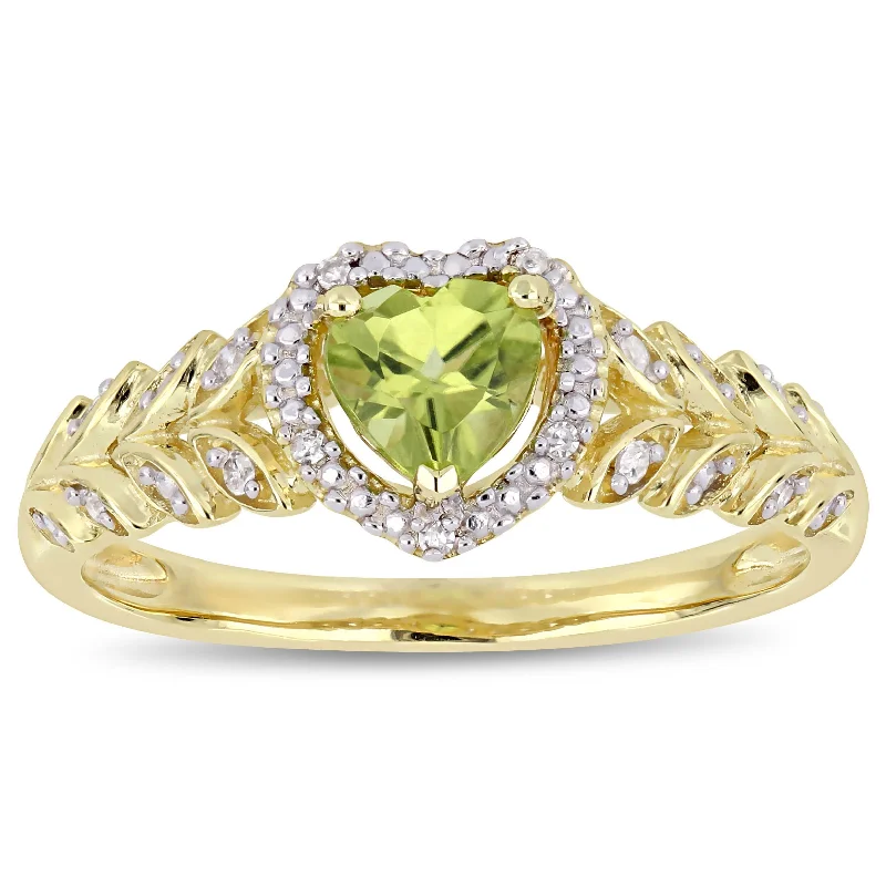 Ruby Gemstone Rings with Diamond AccentsMiadora 10k Yellow Gold Peridot and Diamond Heart Halo Ring