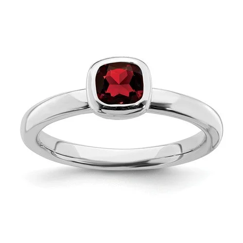 Sapphire Gemstone Rings in a Cathedral SettingSterling Silver Stackable Expressions Cushion Cut Garnet Ring