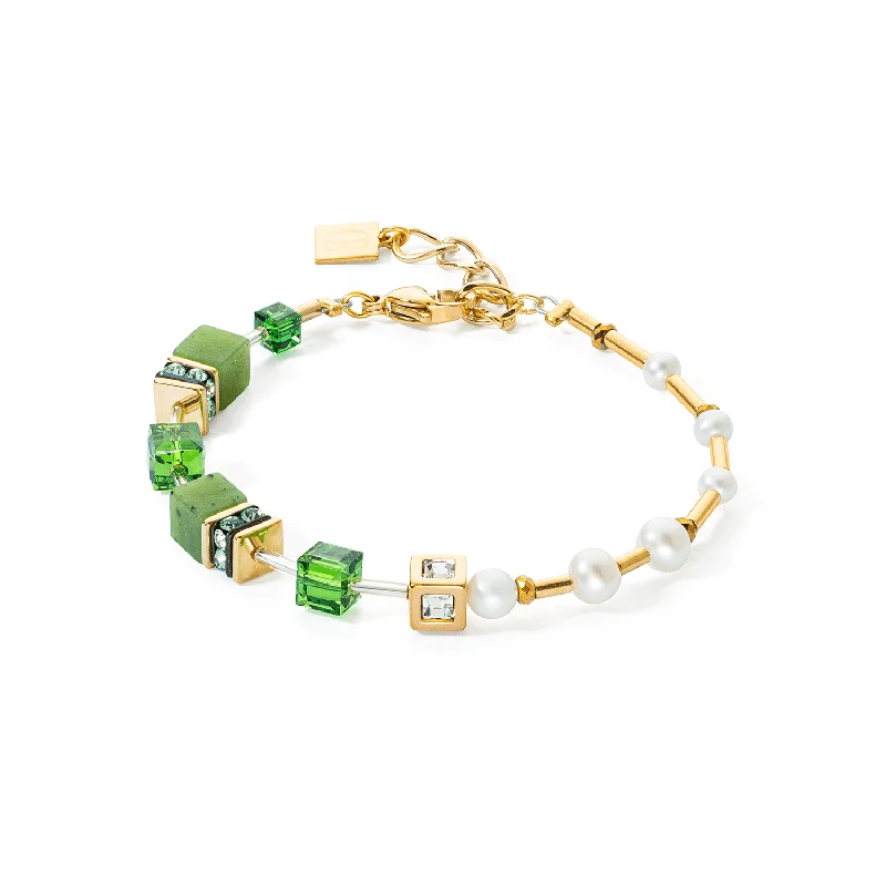 Enamel - Coated Bangles in Vibrant ColorsCoeur De Lion GeoCUBE® Fusion Gold Green and Pearl Bracelet