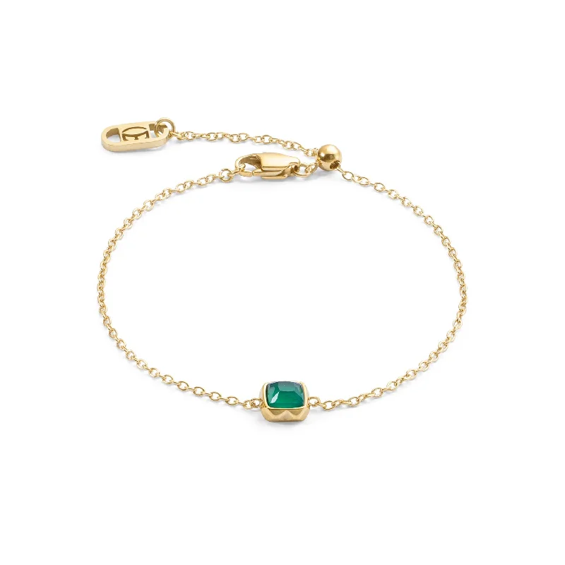 Solid Gold Bangles with Intricate EngravingsCoeur De Lion Gold May Birthstone Green Agate Bracelet