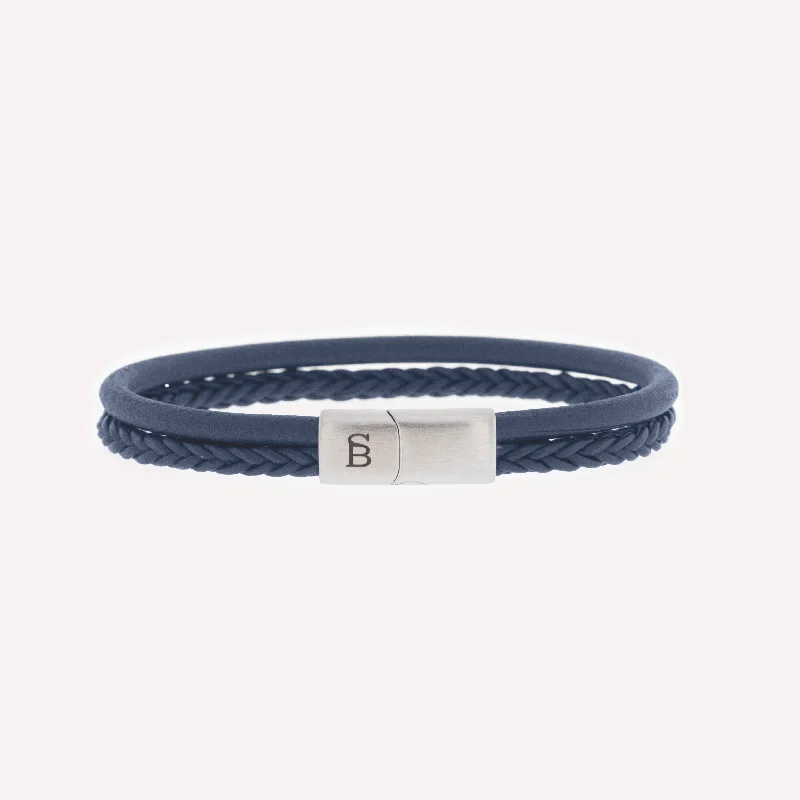 Enamel - Coated Bangles in Vibrant ColorsBlue Silver Two-Band Leather Bracelet