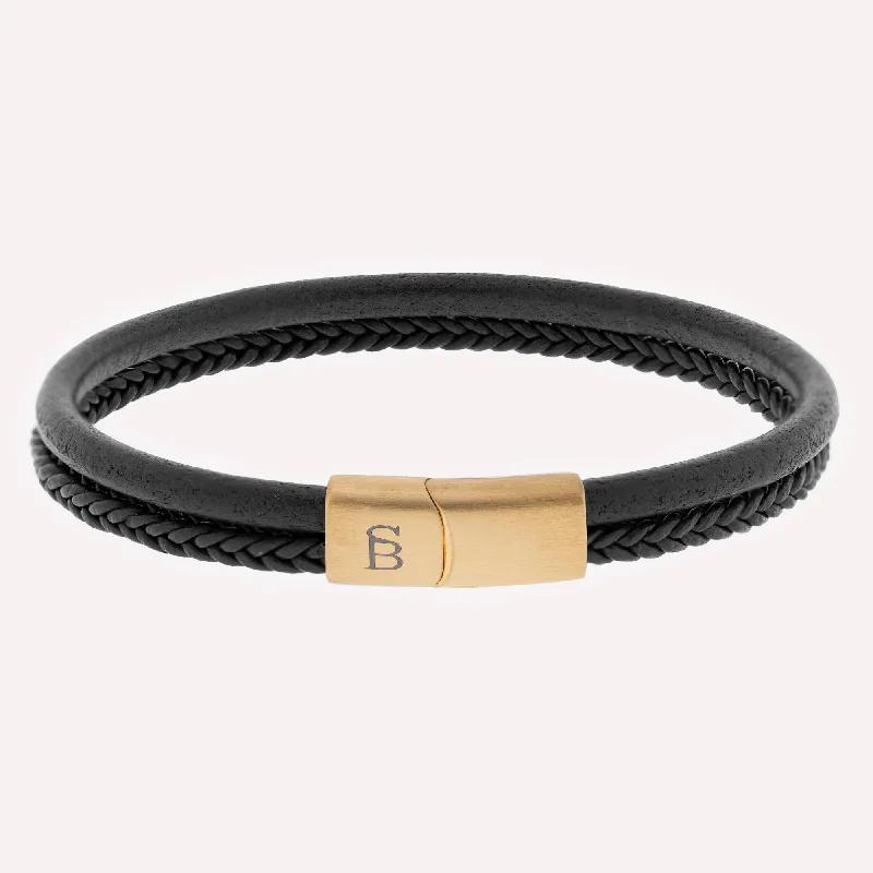 Adjustable Leather Bangles for a Bohemian StyleBlack Gold Denby Two-Band Leather Bracelet