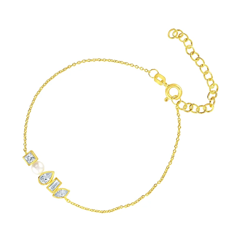 Enamel - Coated Bangles in Vibrant ColorsGold Vermeil Pearl Cubic Zirconia Bezel Set Bracelet