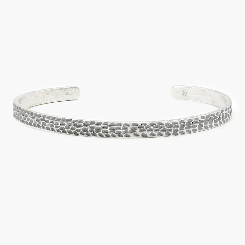 Stackable Bangle Sets for a Trendy LookHammered Silver Bangle With Oxidised Finish