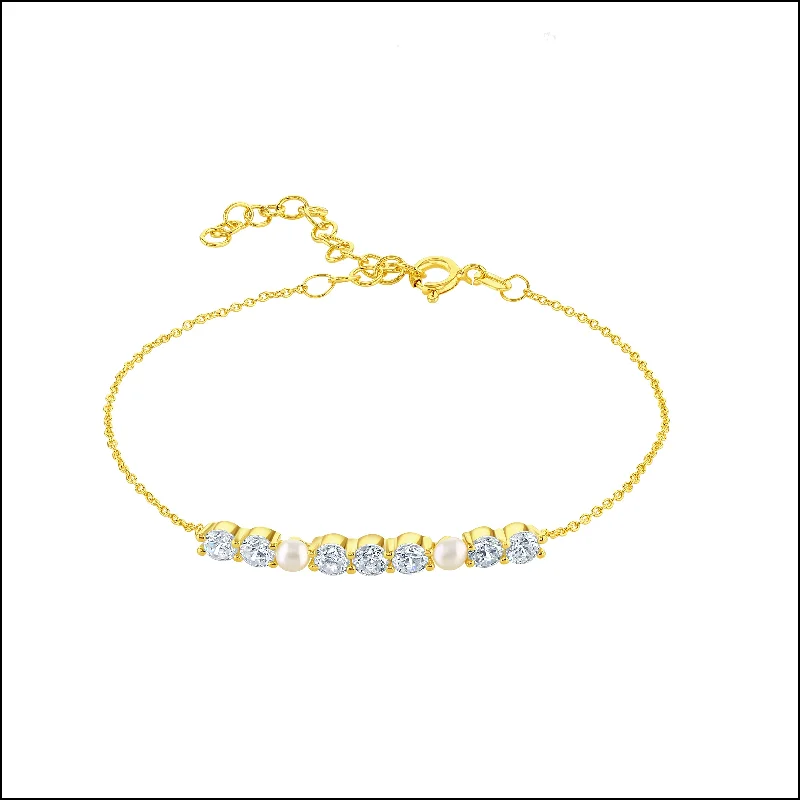 Enamel - Coated Bangles in Vibrant ColorsGold Vermeil Pearl and Cubic Zirconia Bracelet