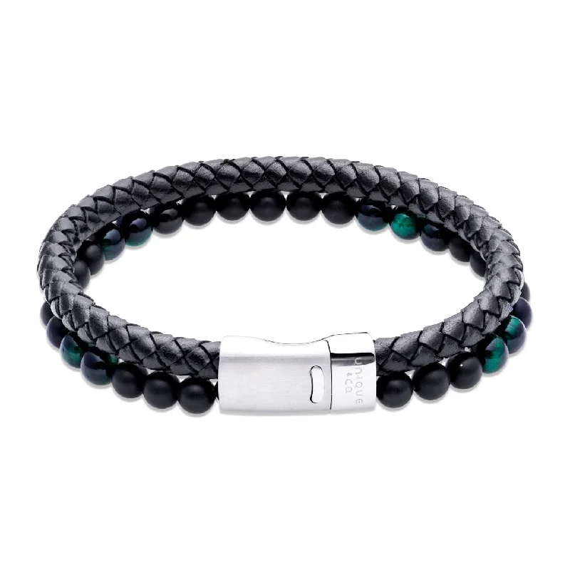 Stackable Bangle Sets for a Trendy LookUnique & Co Black Malachite and Onyx Leather Bracelet