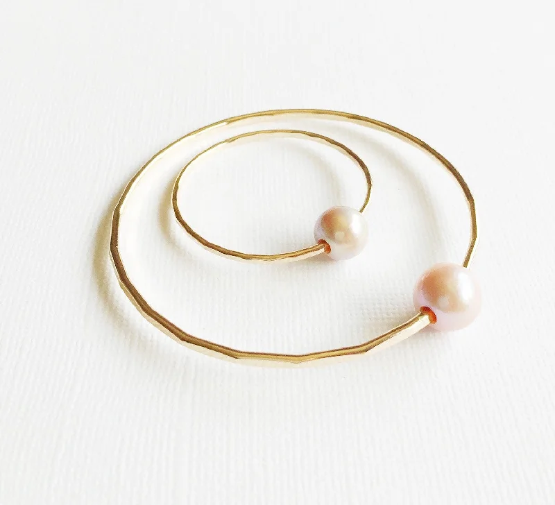 Solid Gold Bangles with Intricate EngravingsAmelia bangles set - Pink pearl  (B260)