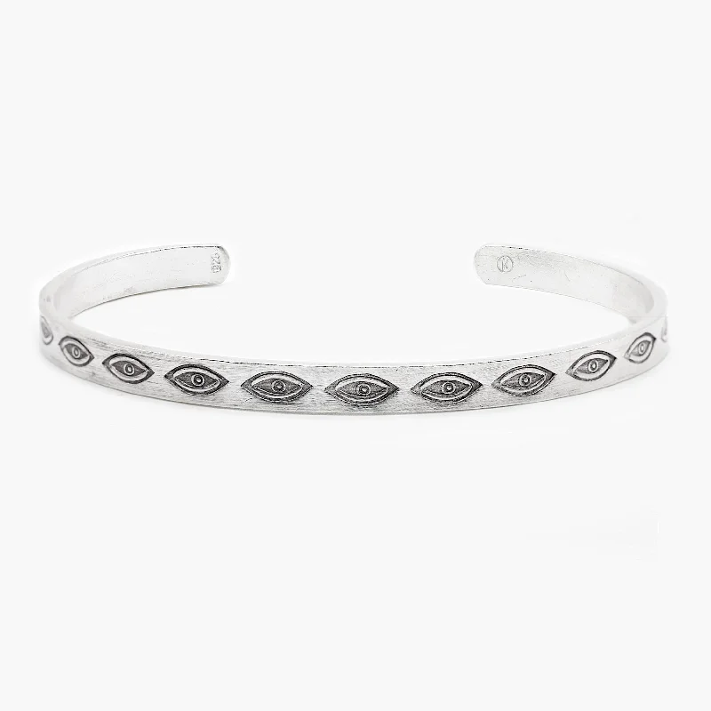 Bangle Bracelets with Birthstone AccentsHand-Forged Multi Evil Eye Polished Silver Bangle