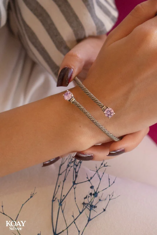 Solid Gold Bangles with Intricate EngravingsPink Braided Bangle