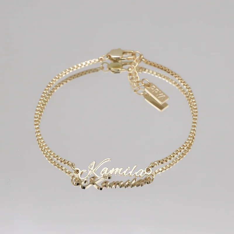 Solid Gold Bangles with Intricate EngravingsVenice Custom Name Bracelet