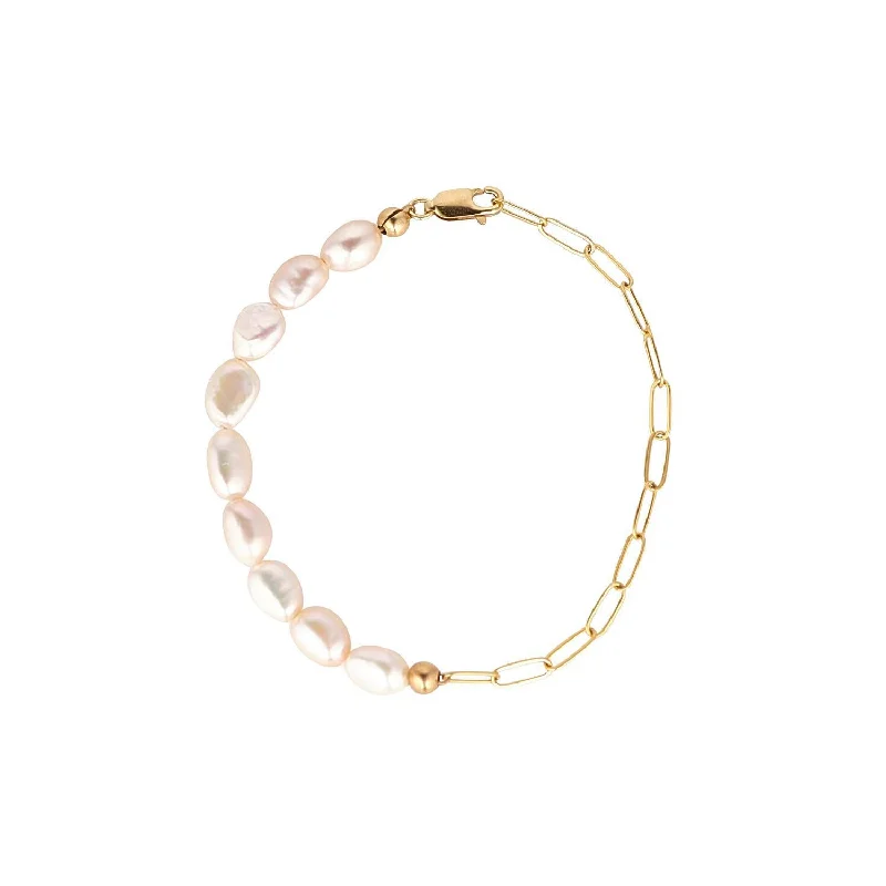 Stackable Bangle Sets for a Trendy LookGold Filled Paperclip Chain & Multiple Baroque Pearl Bracelet