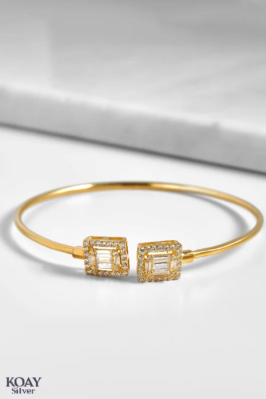 Bangle Bracelets with Birthstone AccentsDouble Square Gold Plated Bangle