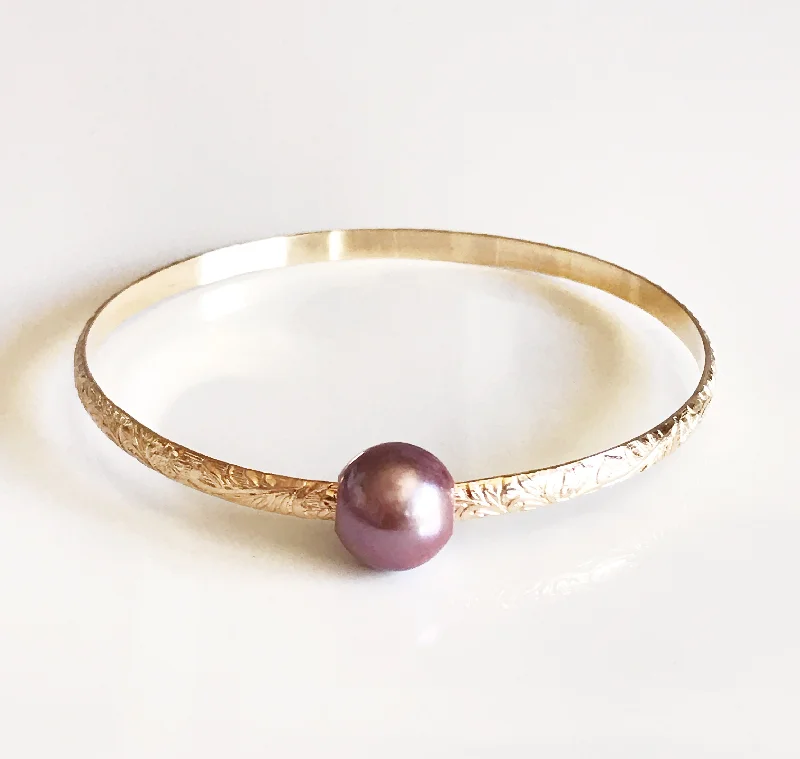 Bangle Bracelets with Birthstone AccentsBangle ALII - lavender Edison pearl (B343)