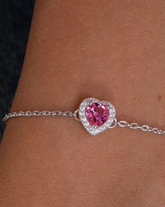 Bangle Bracelets with Birthstone AccentsPink Heart Zircon (02) Bracelet