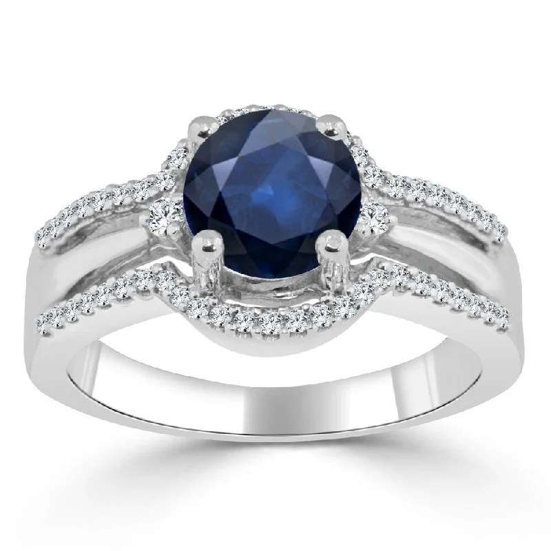 Affordable Engagement Rings with High - Quality Simulated Diamonds14k Gold 1ct Blue Sapphire and 1/5ct TDW Diamond Halo Engagement Ring by Auriya