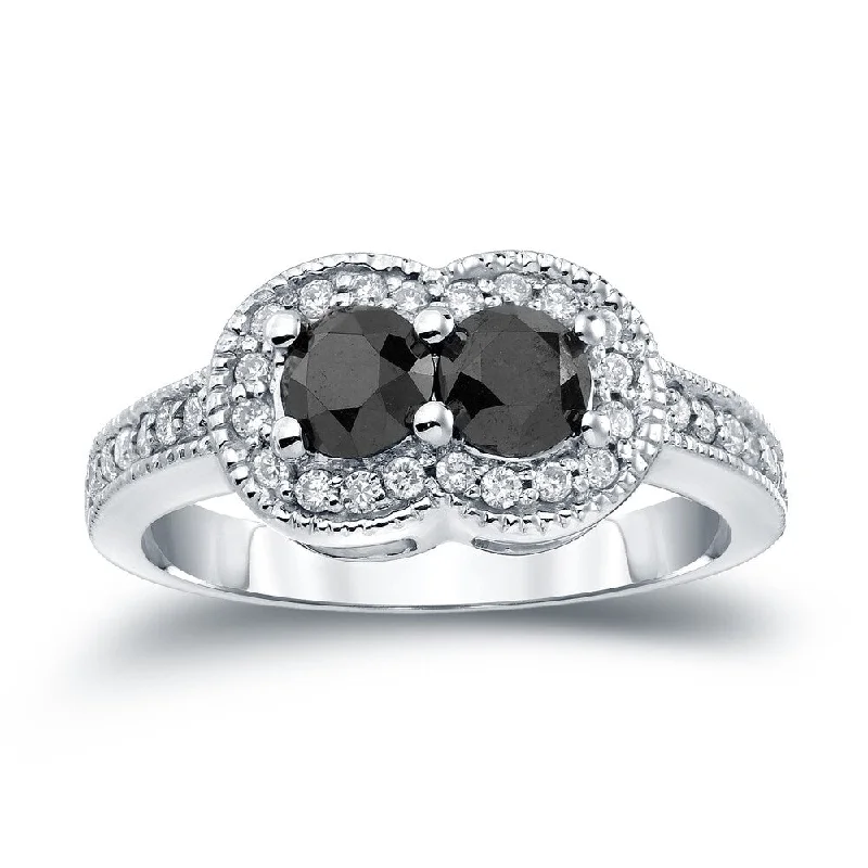 Engagement Rings with Hidden Halo Settings for Extra Sparkle14k Gold Modern Round 1ct TDW 2-Stone Black Diamond Ring by Auriya