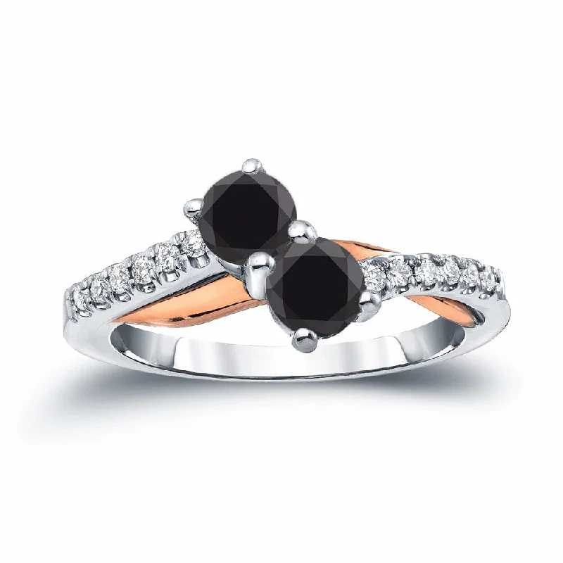 Minimalist Engagement Rings for a Simple and Elegant Look14k Two-Tone Rose Gold 1ct TDW Round Two Stone Black Diamond Ring by Auriya