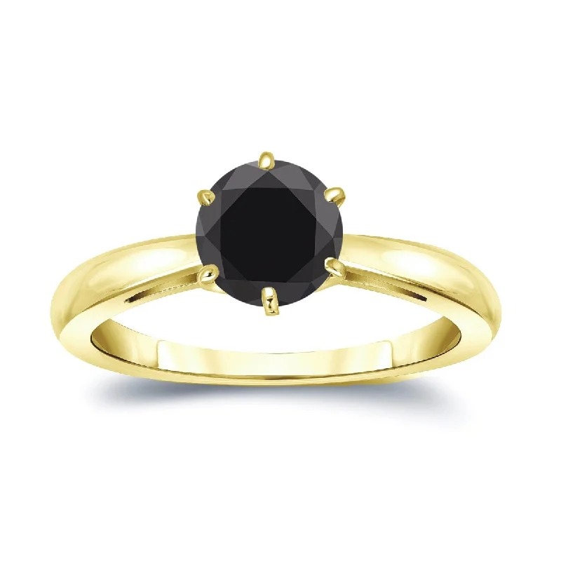 Engagement Rings with Hidden Halo Settings for Extra SparkleAuriya 14k Gold 1 1/2ctw Round Solitaire Black Diamond Engagement Ring 6-Prong