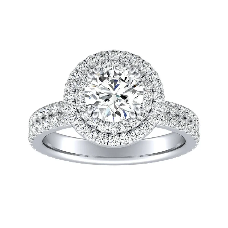 Affordable Engagement Rings with High - Quality Simulated DiamondsAuriya 14k Gold 1 3/8ctw Double Halo Round Diamond Engagement Ring (G-H, VS1-VS2)