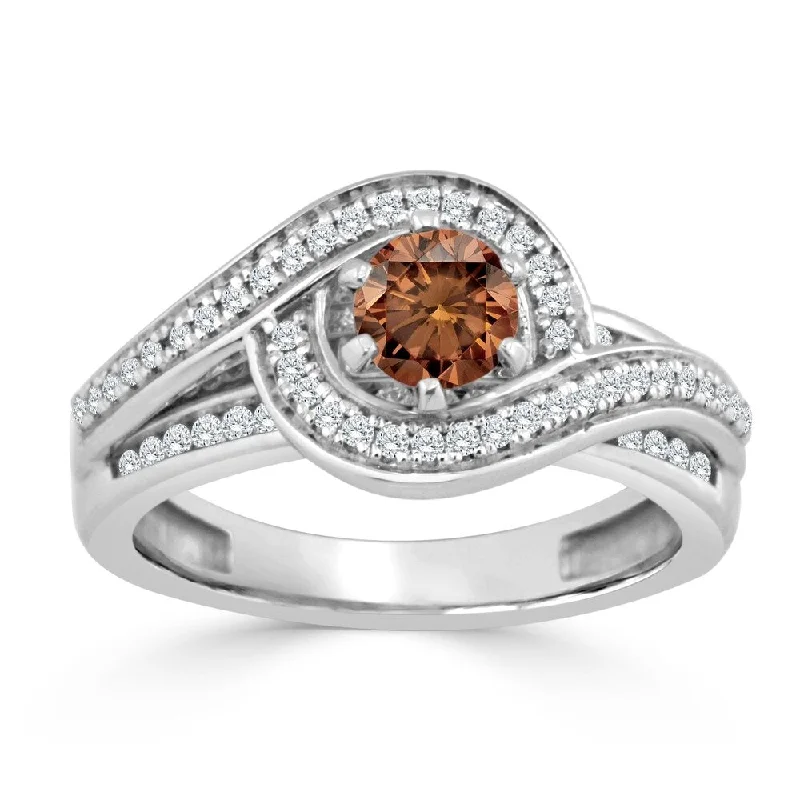 Affordable Engagement Rings with High - Quality Simulated DiamondsAuriya 14k Gold 1ct TDW Swirl Brown and White Diamond Halo Engagement Ring