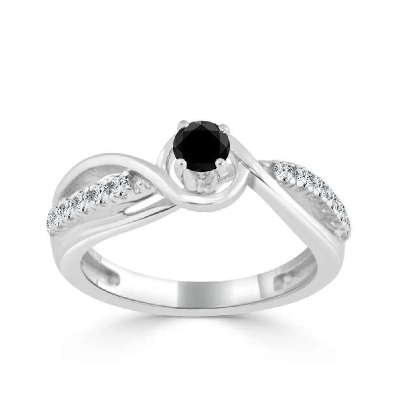 Engagement Rings with Hidden Halo Settings for Extra SparkleAuriya 14k Gold 2/5ctw Round Black Diamond Engagement Ring