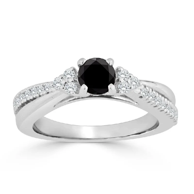 Engagement Rings with Hidden Halo Settings for Extra SparkleAuriya 14k Gold 3/4ctw Modern Black Diamond Engagement Ring