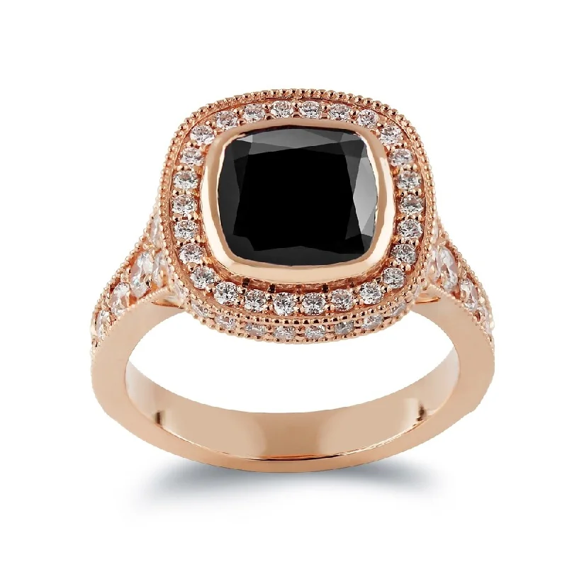 Art Deco Engagement Rings with Geometric PatternsRose Gold Engagement Rings for a Romantic TouchAuriya 14k Gold 4 7/8ctw Vintage Cushion-cut Halo Black Diamond Engagement Ring (H-I, SI1-SI2)