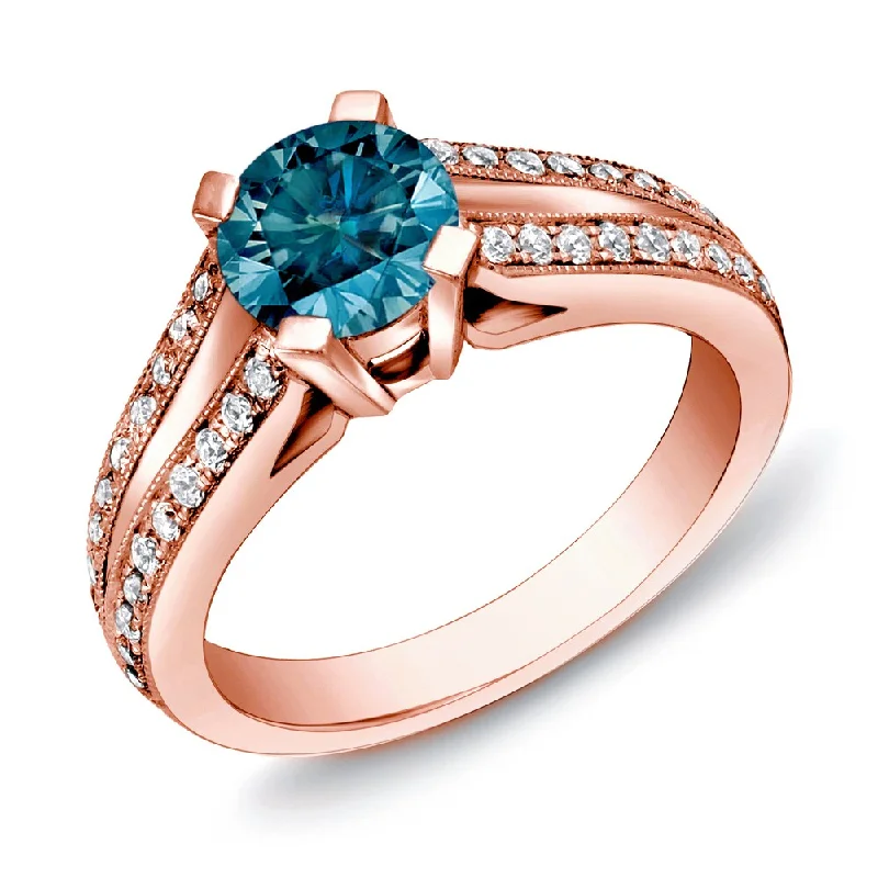 Engagement Rings with Hidden Halo Settings for Extra SparkleAuriya 14k Rose Gold 1 1/4ctw Modern Blue Diamond Engagement Ring (H-I, SI1-SI2)