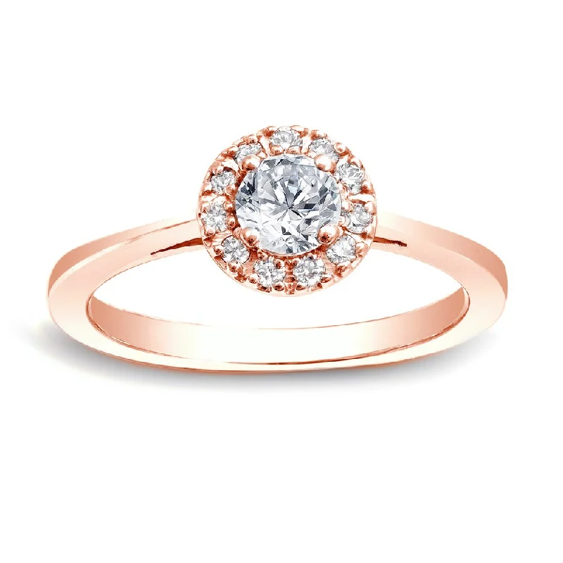 Affordable Engagement Rings with High - Quality Simulated DiamondsAuriya 14k Rose Gold 1/2ct TDW Round Diamond Halo Engagement Ring