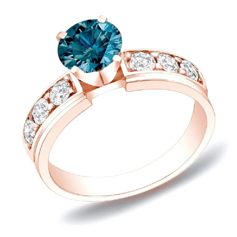 Engagement Rings with Hidden Halo Settings for Extra SparkleAuriya 14k Rose Gold 1 carat TW Round Blue Diamond Engagement Ring