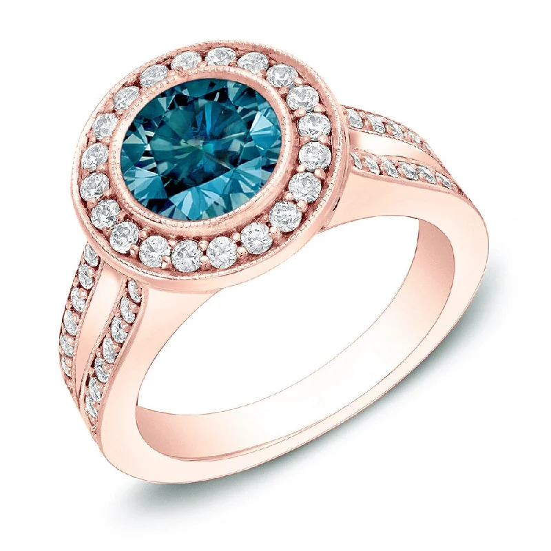 Affordable Engagement Rings with High - Quality Simulated DiamondsAuriya 14k Rose Gold 2ctw Blue Diamond Halo Engagement Ring