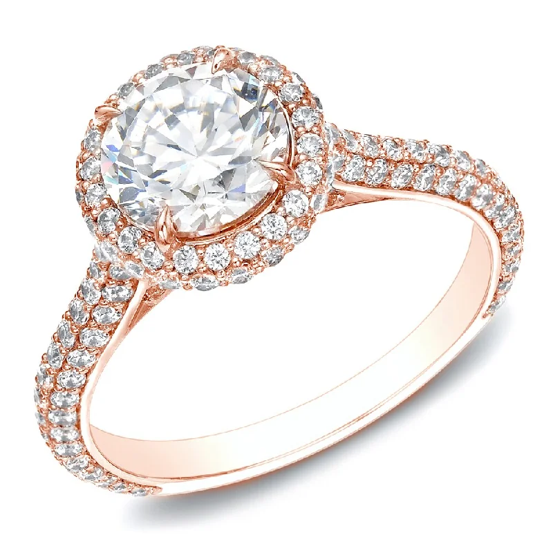 Affordable Engagement Rings with High - Quality Simulated DiamondsAuriya 14k Rose Gold 2ctw Halo Diamond Engagement Ring Certified (H-I, SI1-SI2)