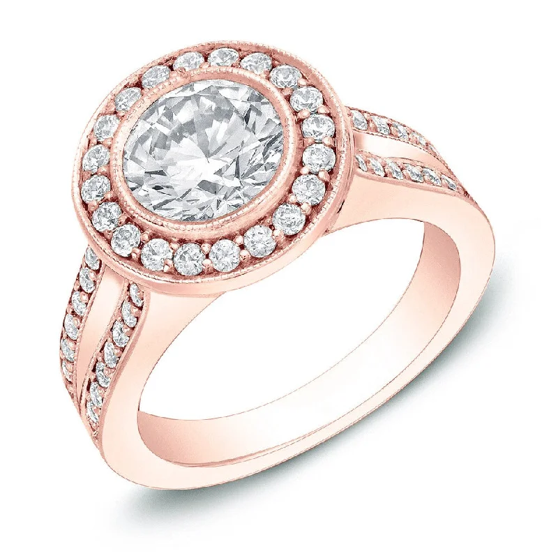 Affordable Engagement Rings with High - Quality Simulated DiamondsAuriya 14k Rose Gold 2ctw Round Halo Diamond Engagement Ring Certified