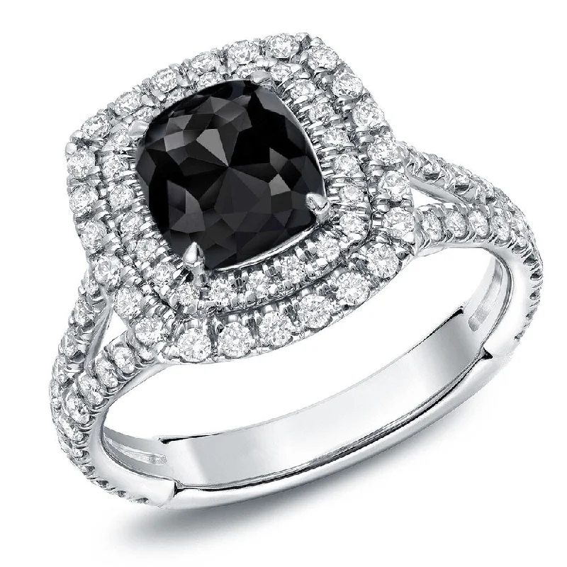 Affordable Engagement Rings with High - Quality Simulated DiamondsAuriya 18k Gold 2 1/2ctw Cushion-cut Double Halo Black Diamond Engagement Ring