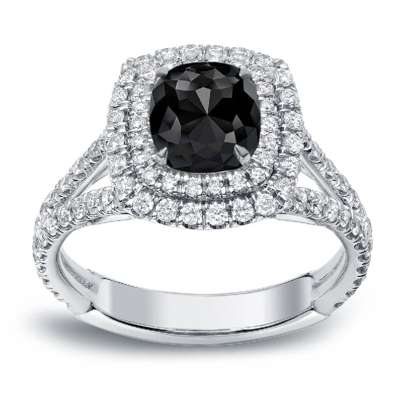 Engagement Rings with Hidden Halo Settings for Extra SparkleAuriya 18k Gold 2ctw Cushion-cut Black Diamond Halo Engagement Ring