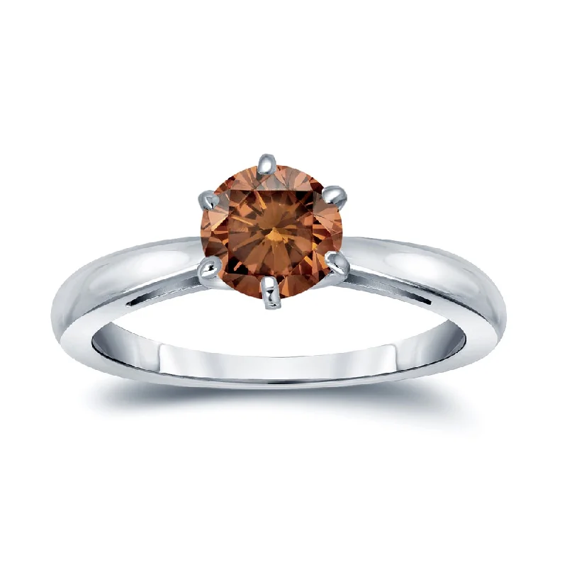 Engagement Rings with Hidden Halo Settings for Extra SparkleAuriya 1ctw 6 Prong Round Solitaire Brown Diamond Ring 14k Gold