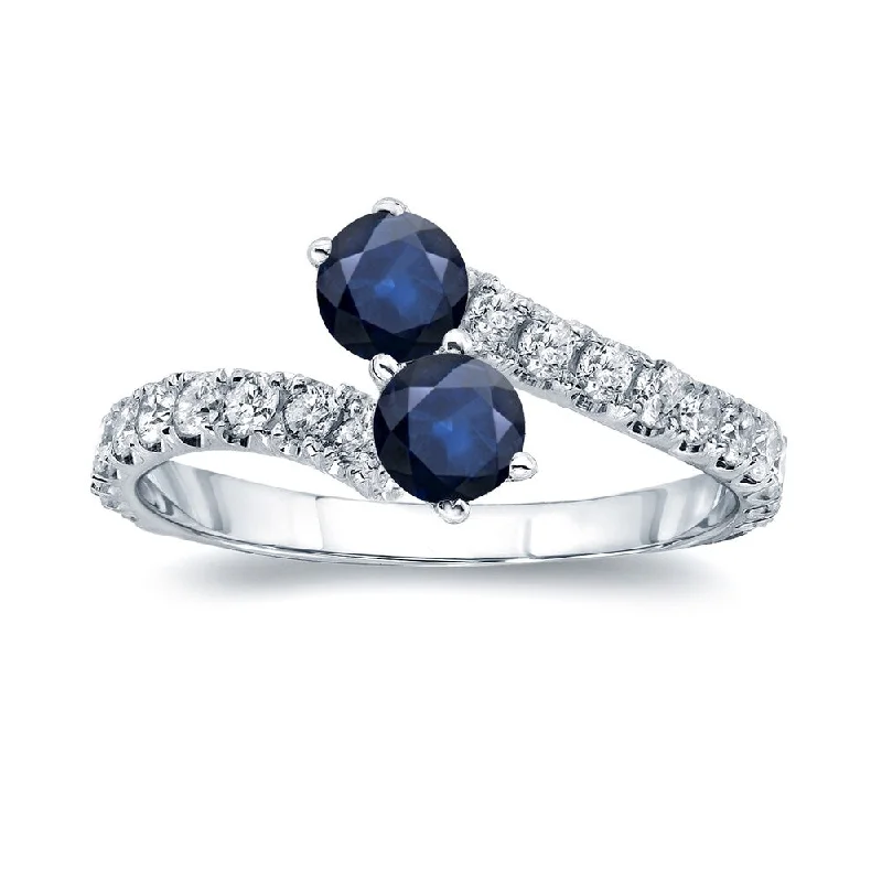 Affordable Engagement Rings with High - Quality Simulated DiamondsAuriya 3/5ct Blue Sapphire and 1/3ct TDW 2-stone Diamond Engagement Ring 14k Gold